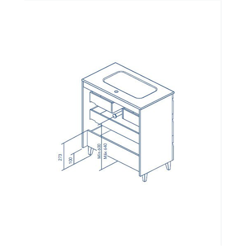 Mueble de baño 3 cajones con lavabo cerámico de fondo reducido Vitale