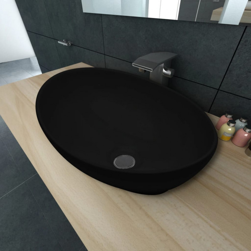 Lavabo Ovalado De Cer Mica Negro X Cm Vida Xl Comprar Barato