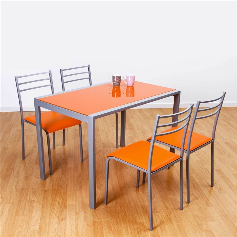 Conjunto mesa de cocina + 4 sillas ADELIA naranja DE1001175